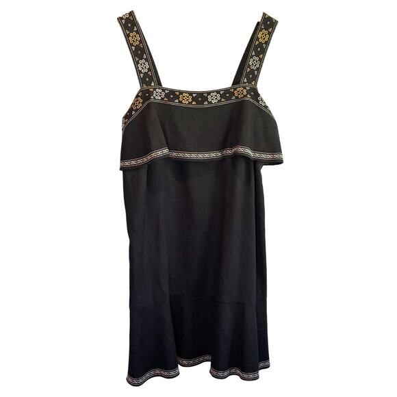 Madewell Black Linen Blend Embroidered Sleeveless Mini Dress - size Small - Picture 2 of 5